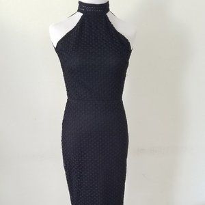 (NWT) PrettyLittleThing - Kymmie Blk Premium Lace High Neck Midi Dress-Size: 8UK